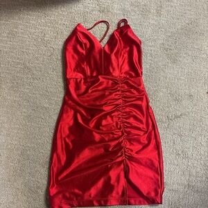 Honey and Rosie Red Ruched Bodycon Mini Dress
